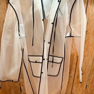Clear Transparent Raincoat w/ Black Trim | Hooded | Size L